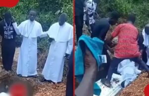 disbelief as priest falls into grave during burial ceremony priest falls into grave yard