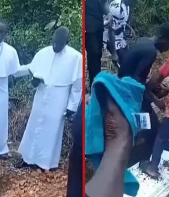 disbelief as priest falls into grave during burial ceremony priest falls into grave yard