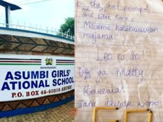 Content of letter by student to Asumbi national principal