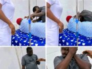 Woman in labour bites husband ear as nurses rush to intervene because he is cause of her pain