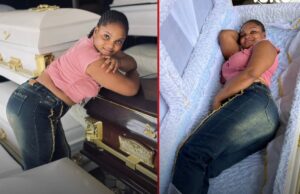 Beautiful lady buys coffin and fits herself inside gives reason and plans